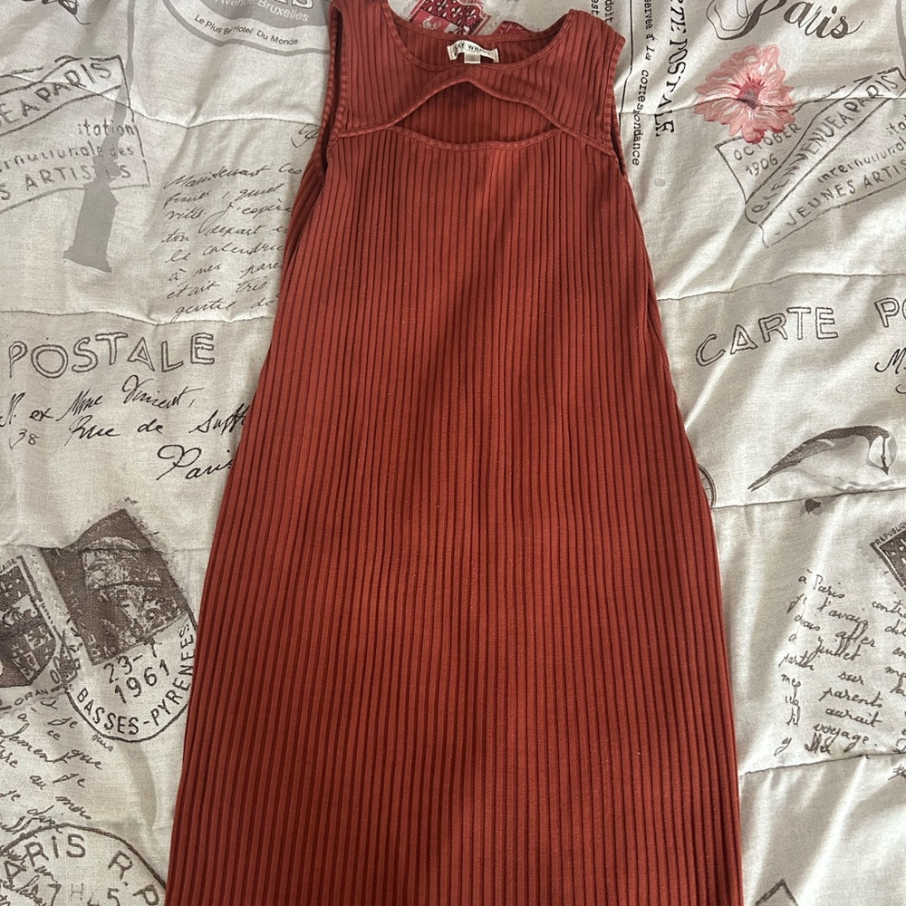 Say What? Sleeveless Ribbed Rust Midi Dress